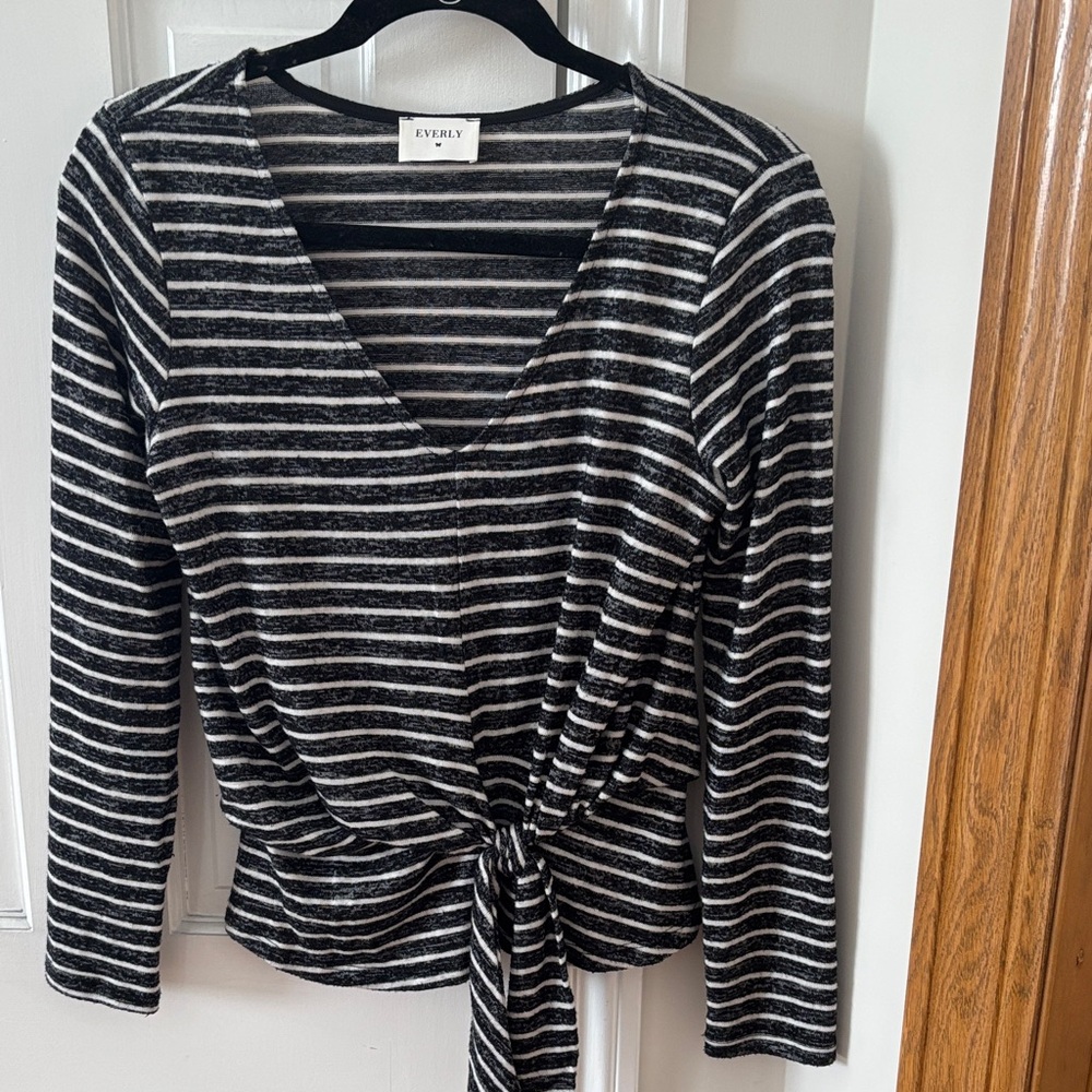 Everly Striped Long Sleeve Top with Tie Detail